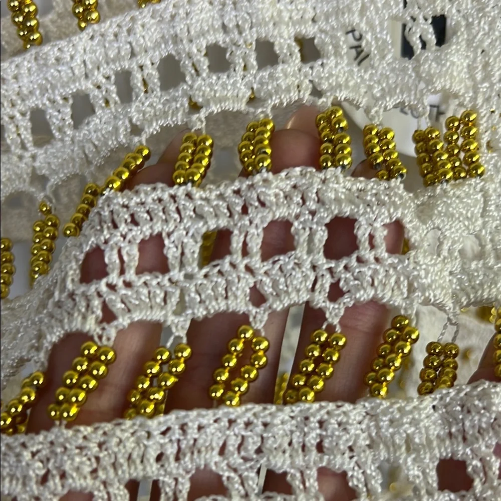 Elegant Cream and Gold Crochet Tank Top beads - Picture 3 of 7